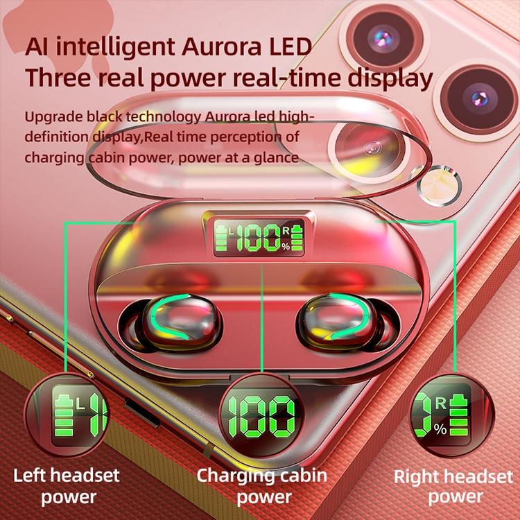 True Wireless Bluetooth 5.0 Earphones with Touch Display and Charging Box - Black