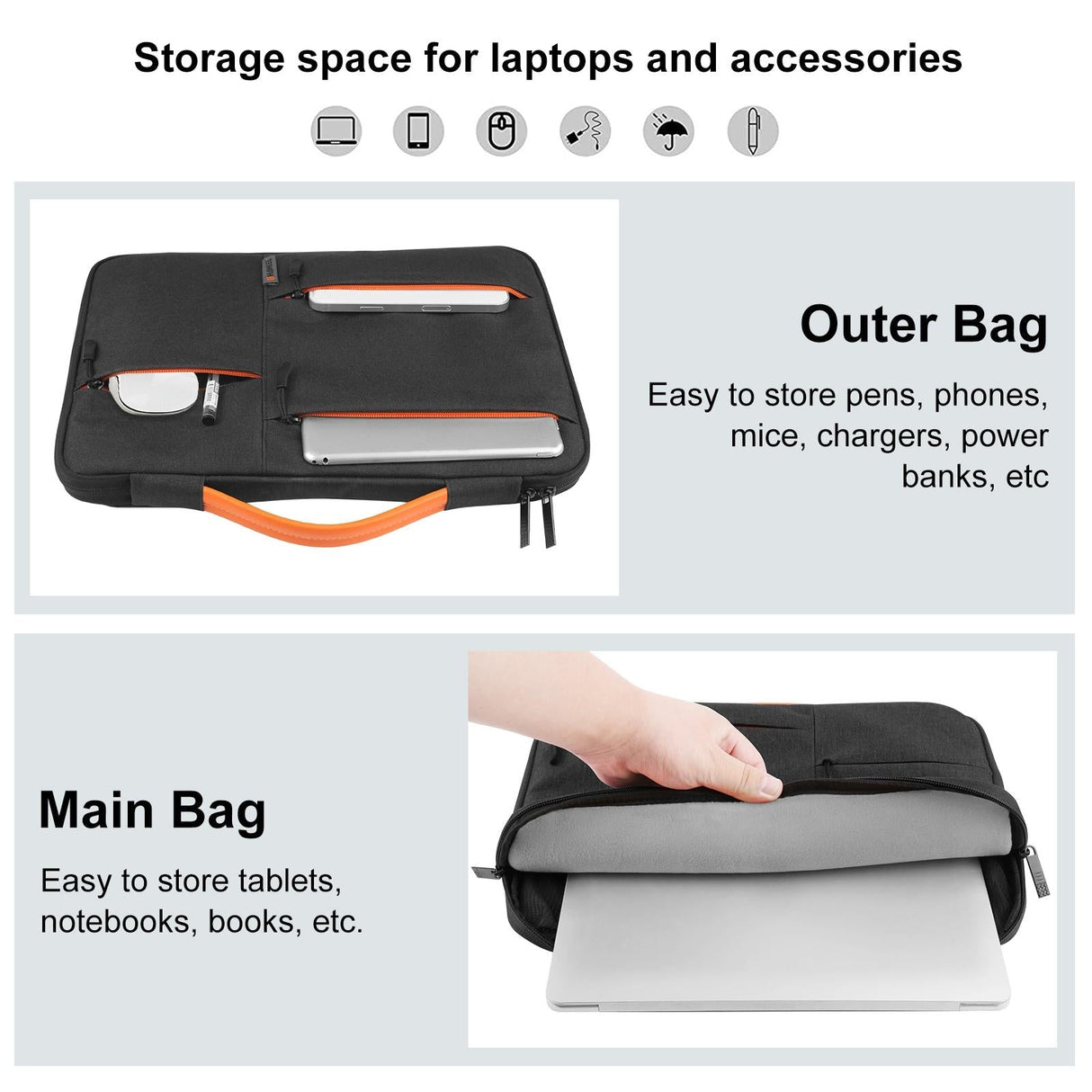 14-15 Inch Laptop Sleeve Briefcase for Macbook Samsung Thinkpad Sony Dell Alienware Chuwi Asus Hp - Black