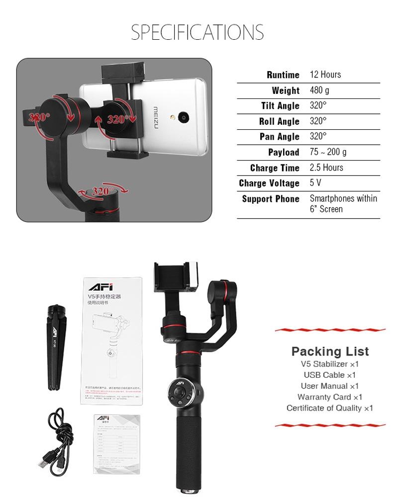3-axis Gimbal Stabilizer with Tripod Mount & Fill Light for Smartphones - Black