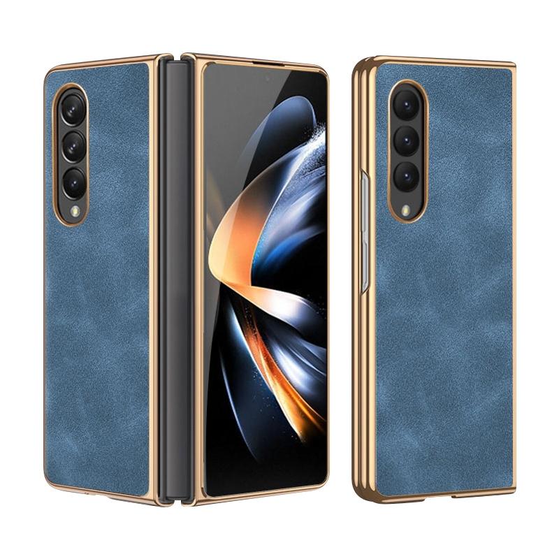 For Samsung Galaxy z Fold4 5G Foldable Lambskin Phone Case - Electroplated - Navy Blue