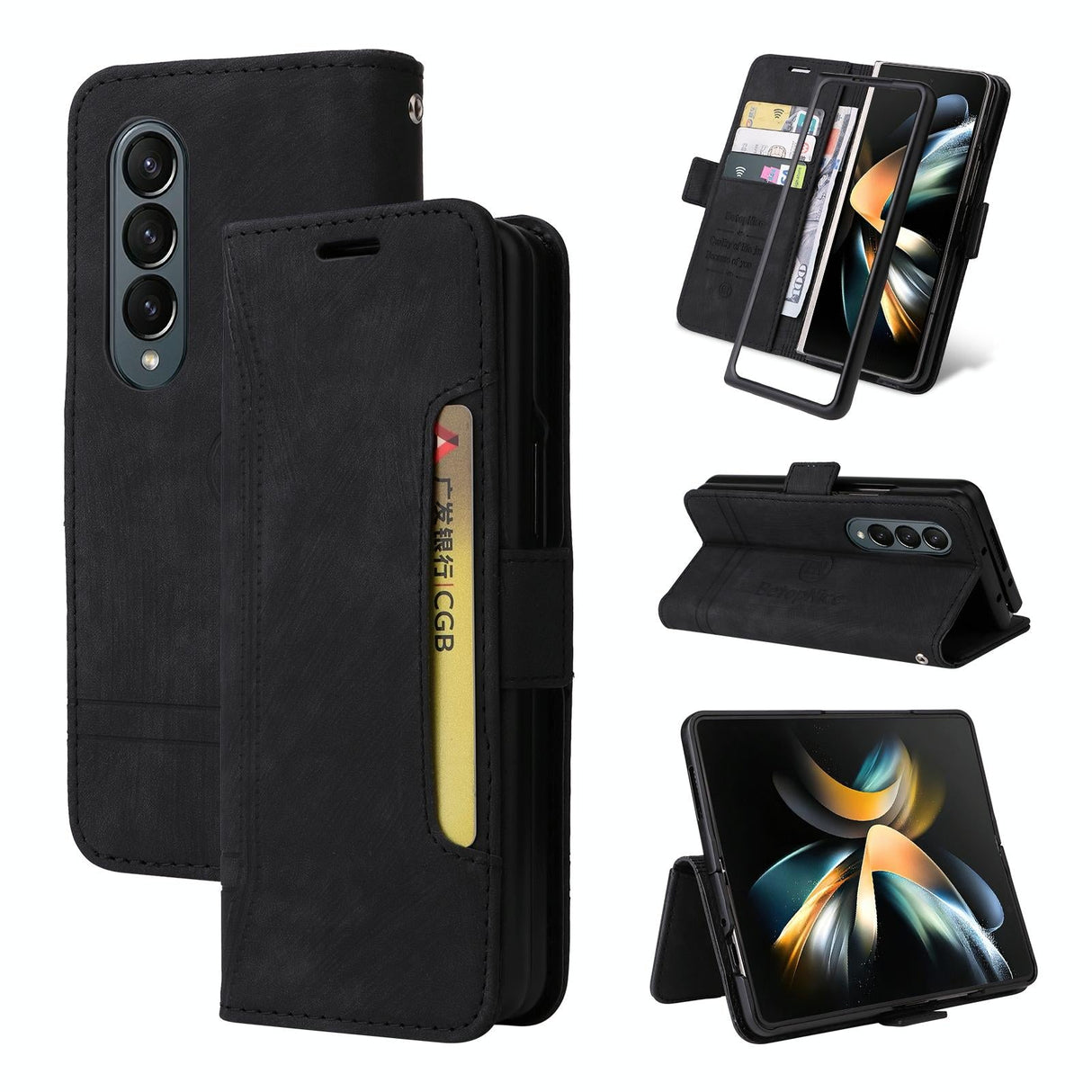 For Samsung Galaxy Z Fold4 5G Leather Dual Buckle Phone Case - Black