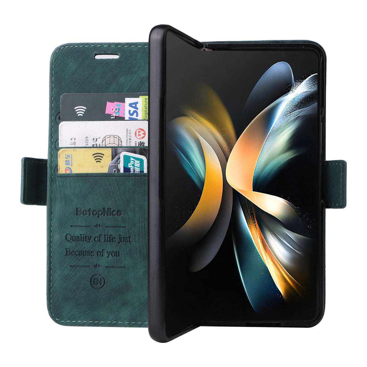 For Samsung Galaxy Z Fold4 5G Leather Dual Buckle Phone Case - Black