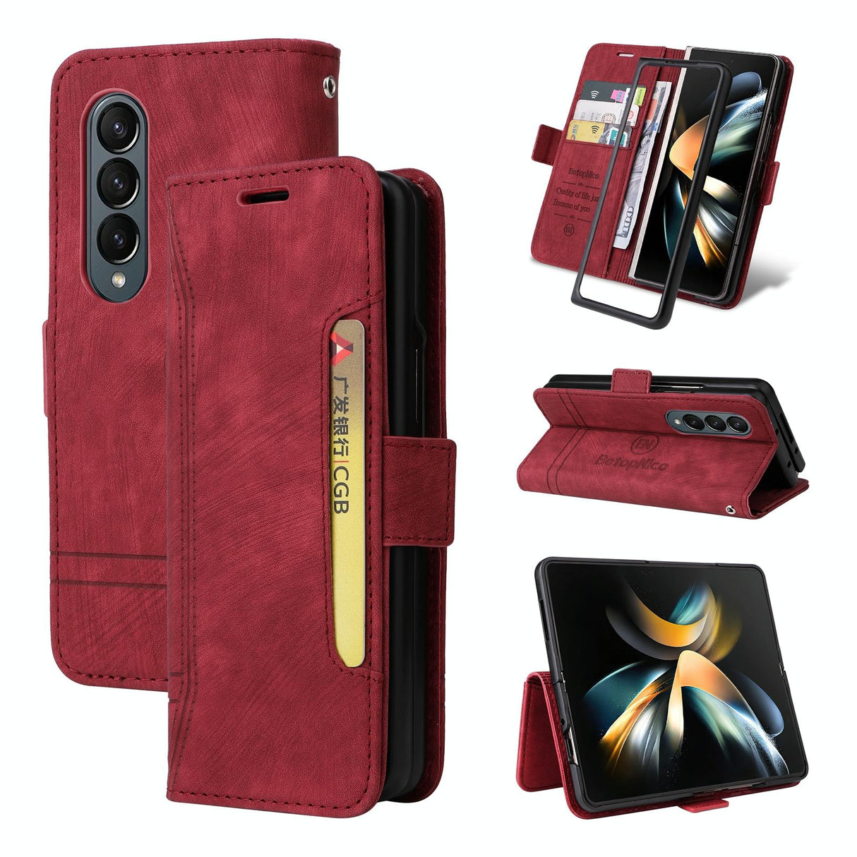 For Samsung Galaxy Z Fold4 5G Leather Dual Buckle Phone Case - Black