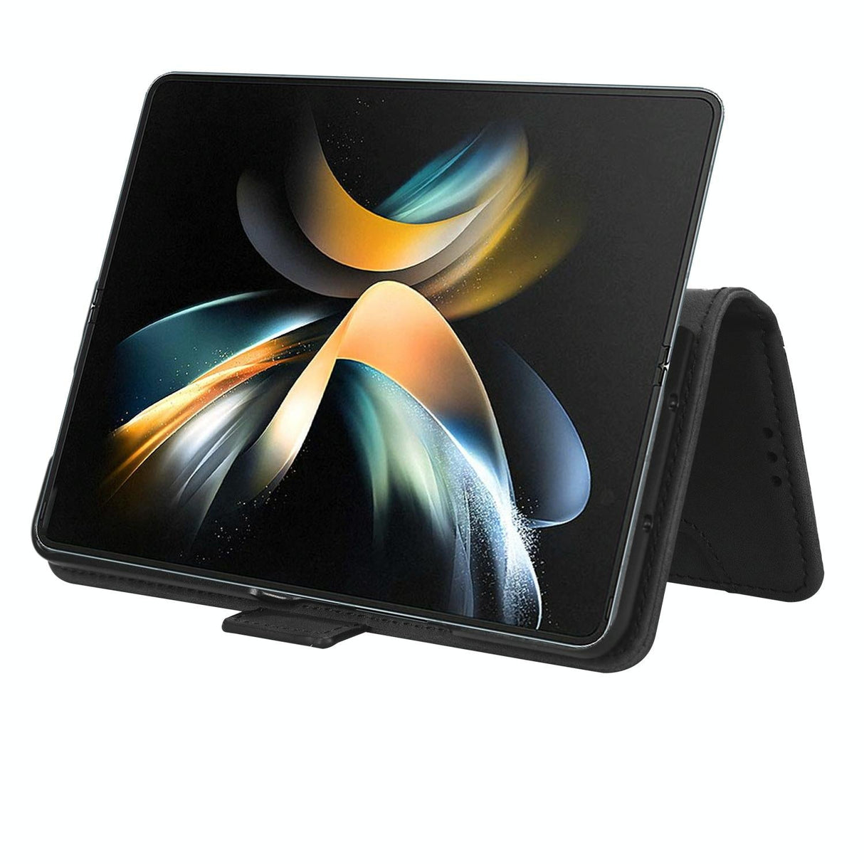 For Samsung Galaxy Z Fold4 5G Leather Phone Case With Card Slots And Calf Texture - Black