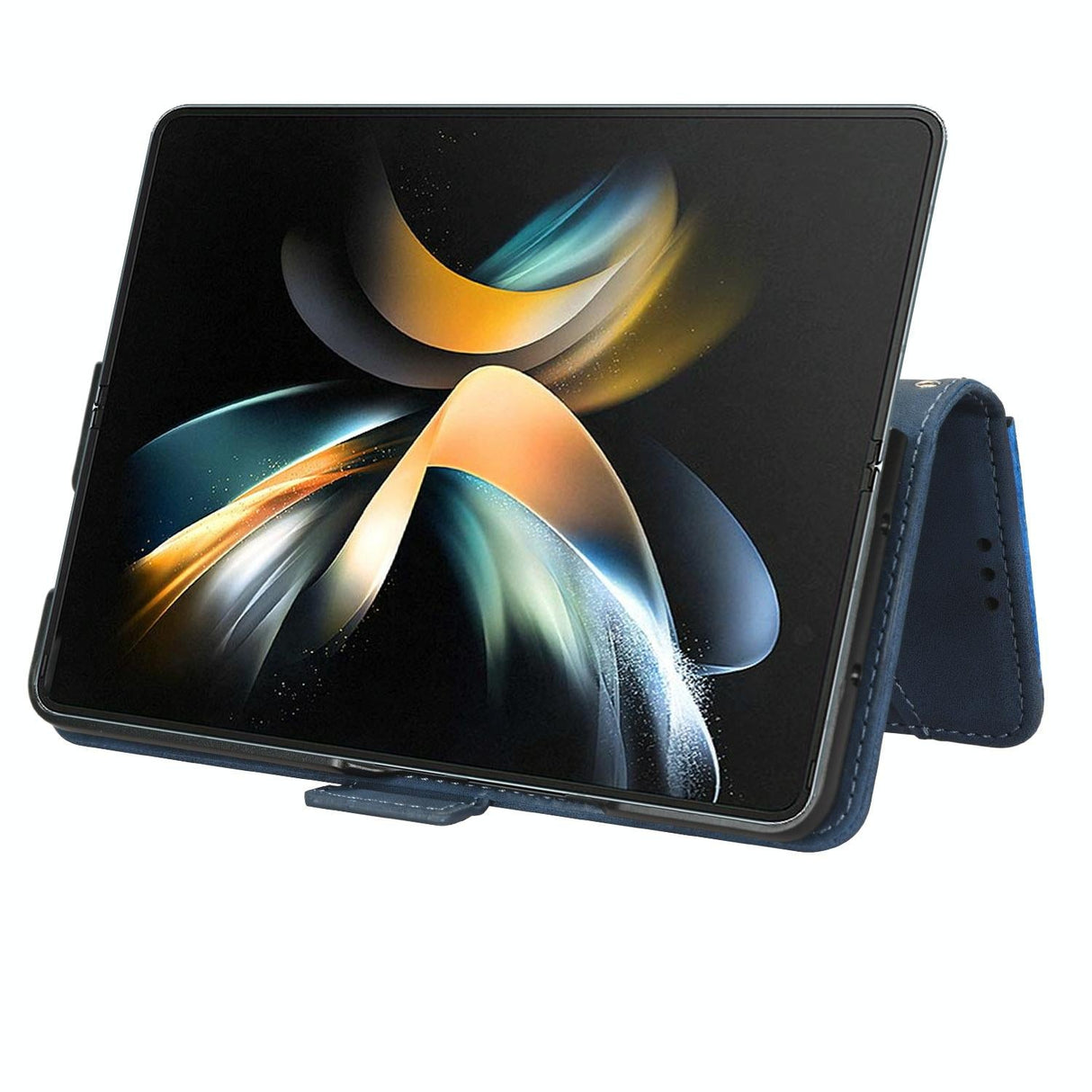 For Samsung Galaxy Z Fold4 5G Leather Phone Case With Card Slots And Calf Texture - Black