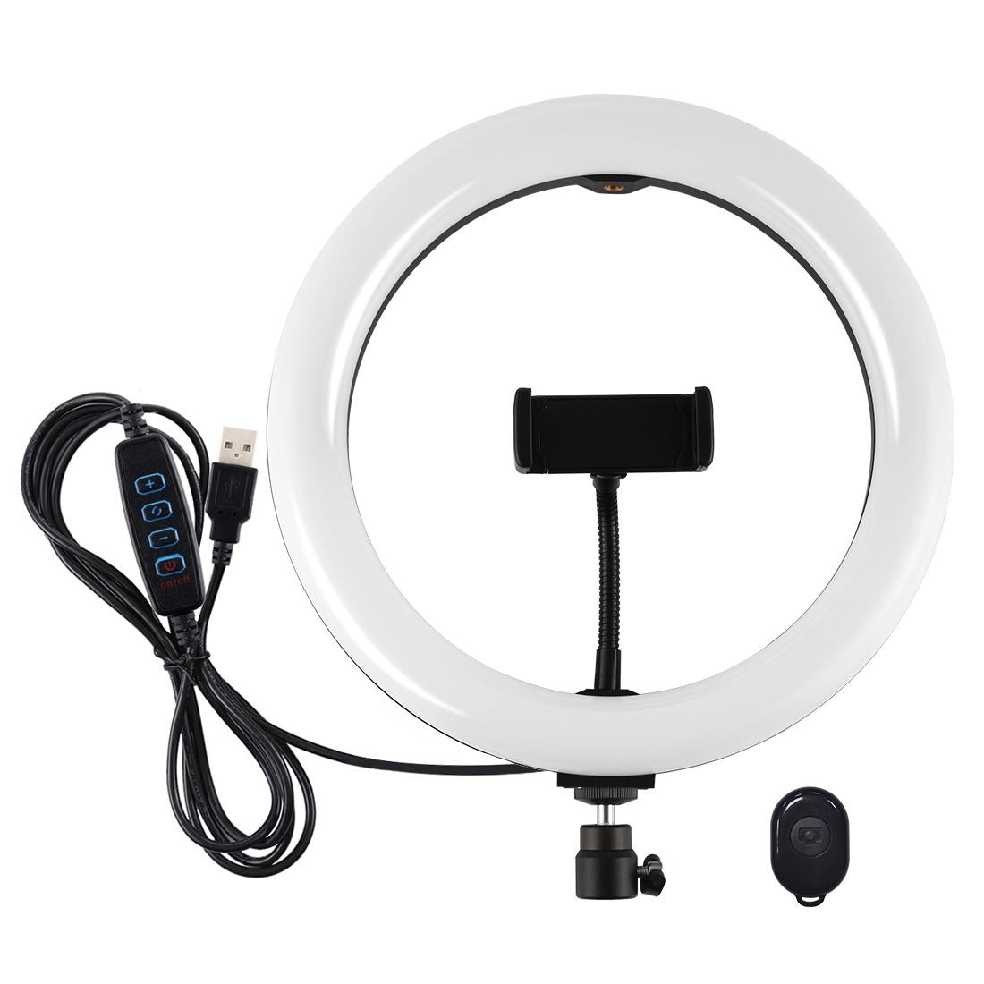 26cm Usb 3 Modes Dimmable Led Ring Light with Phone Clamp - Black