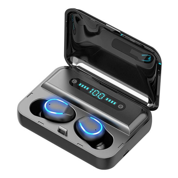 Touch Bluetooth Earphones with Noise Reduction & Breathing Light Digital Display and Charging Box - Black
