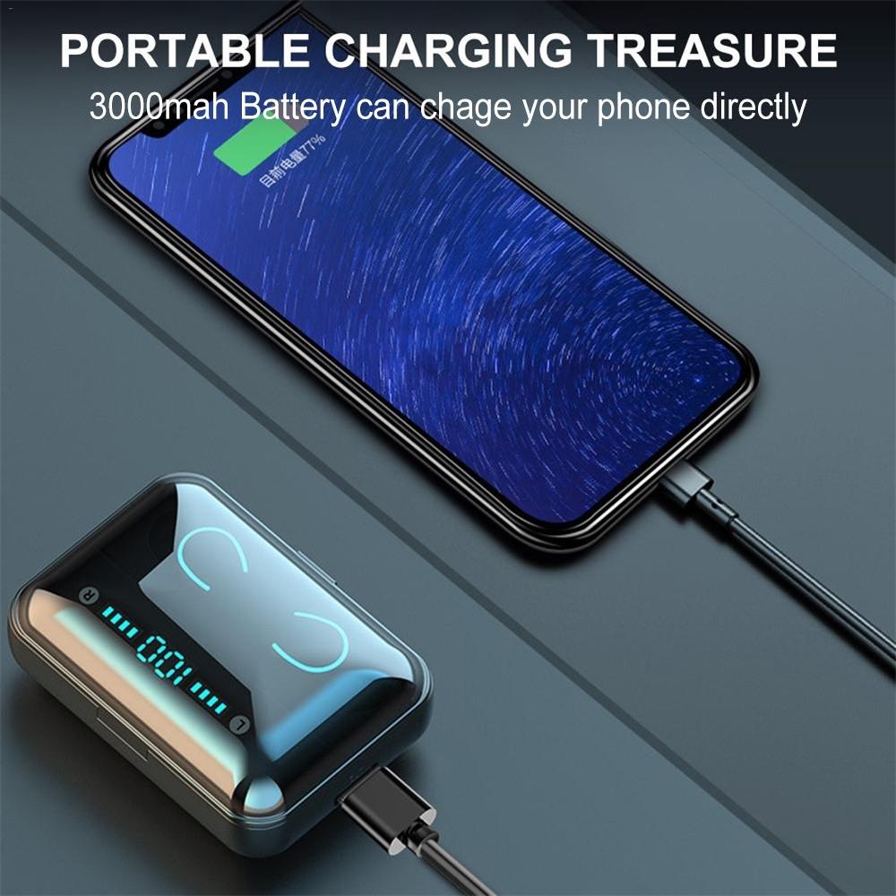 Touch Bluetooth Earphones with Noise Reduction & Breathing Light Digital Display and Charging Box - Black