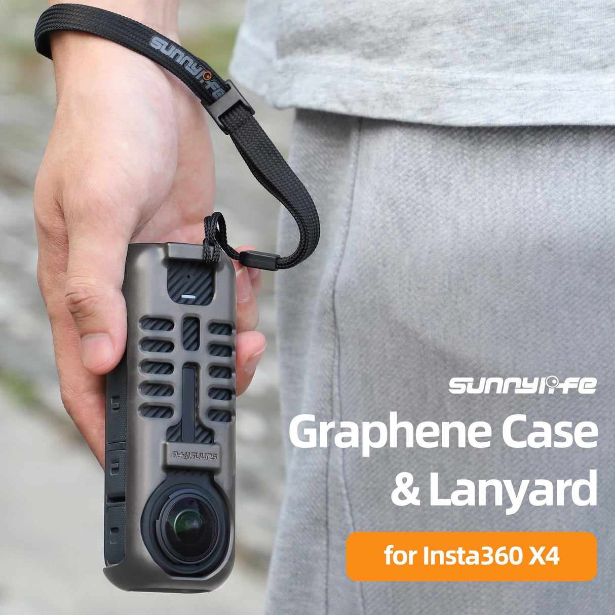 Graphene Protective Case for Insta360 X4 with Hand Strap - Black