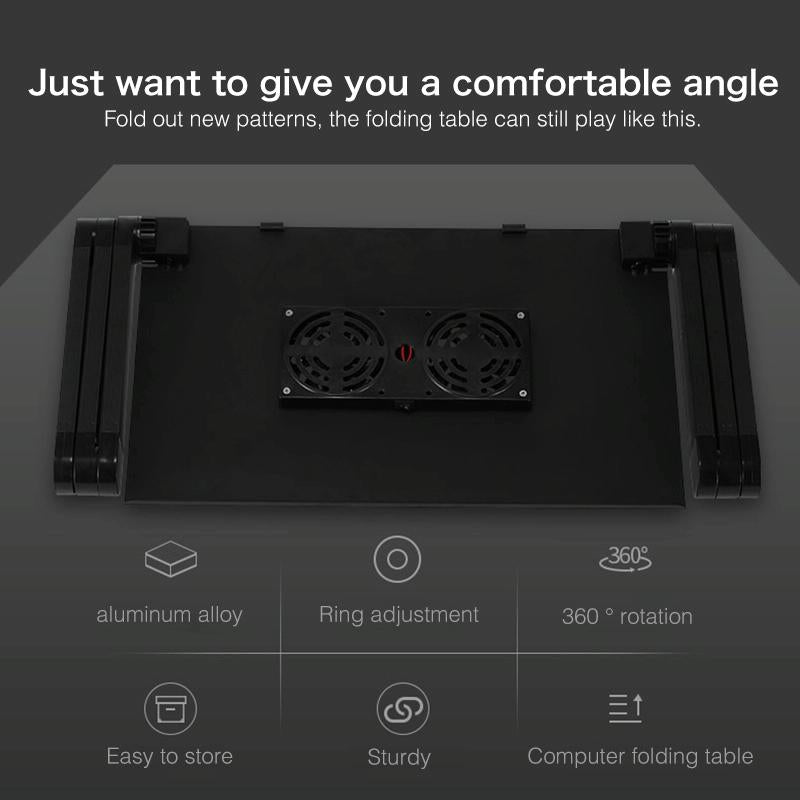 Foldable Laptop Stand with Dual Fans & Mouse Pad - 360 Degree Adjustable - Black