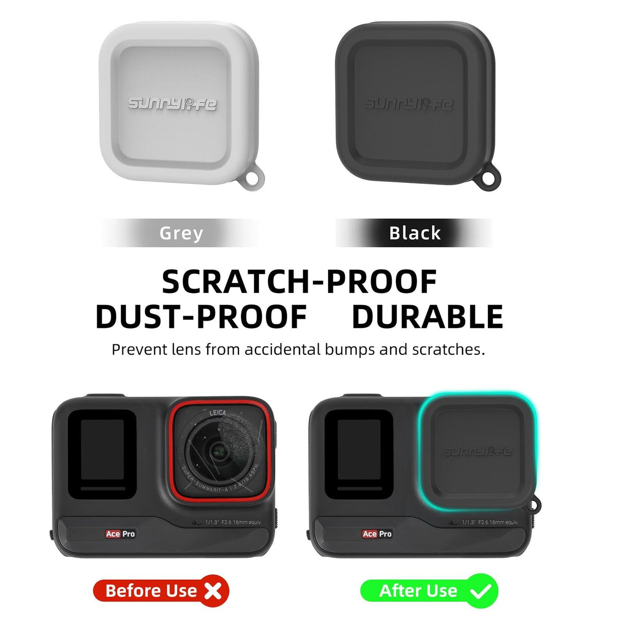 Silicone Lens Cap Protector for Insta360 Ace / Ace Pro - Black