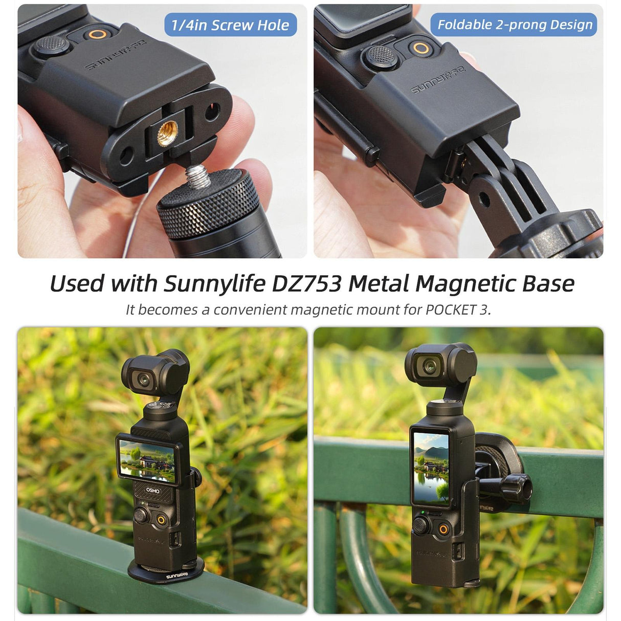Foldable Dual Hooks Adapter for Dji Pocket 3 - Protective Case Bracket