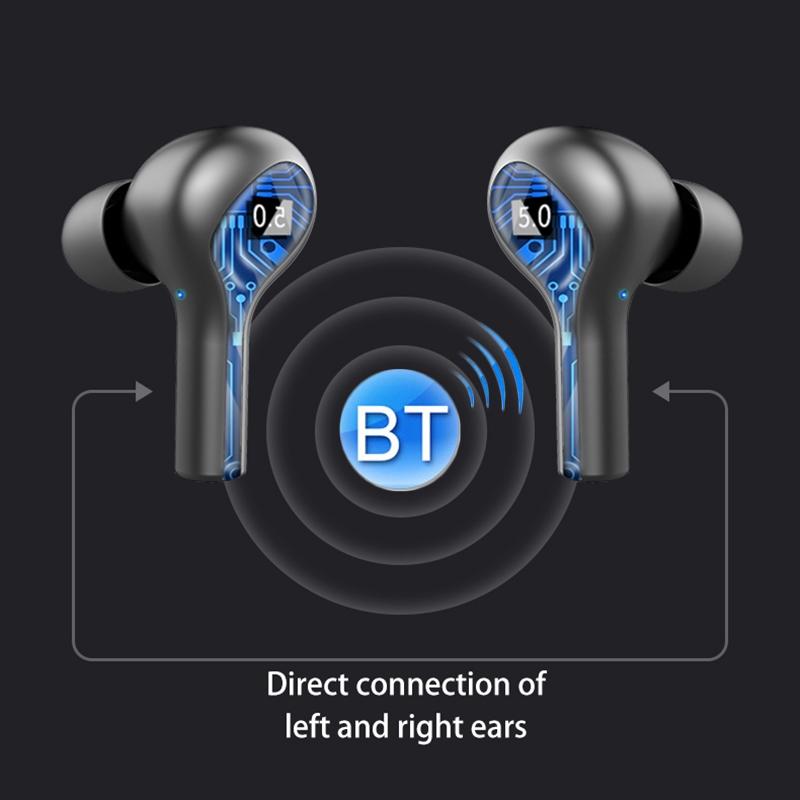 Touch Bluetooth Earphones with Noise Cancellation and Charging Box - Black