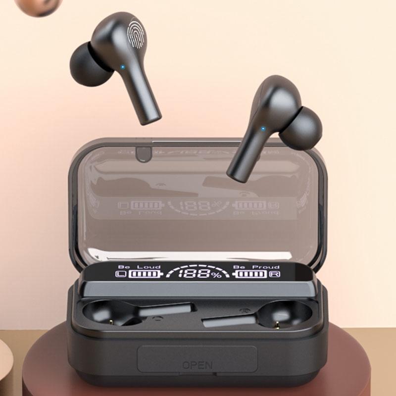 Touch Bluetooth Earphones with Noise Cancellation and Charging Box - Black