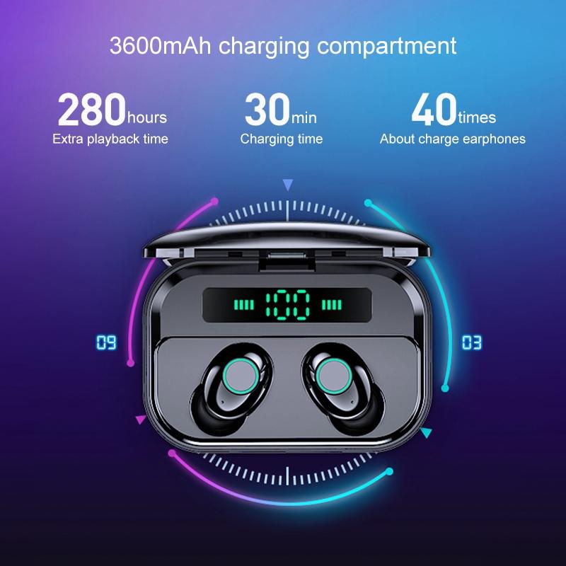 Wireless Stereo Bluetooth Headset with Charging Case and Digital Display - M7 Tws V5.0 - Black