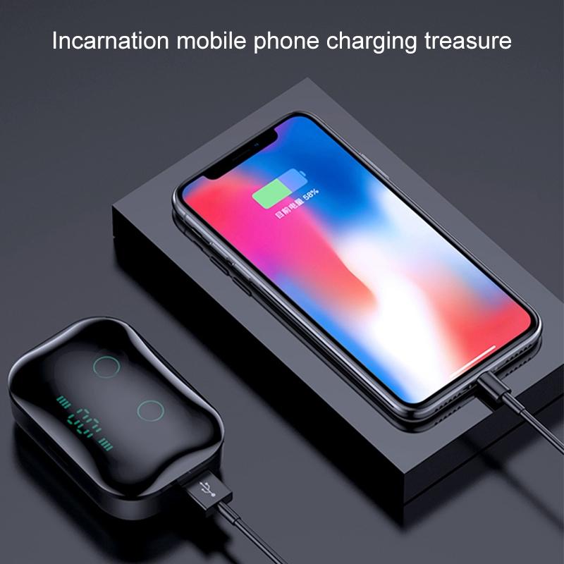 Wireless Stereo Bluetooth Headset with Charging Case and Digital Display - M7 Tws V5.0 - Black