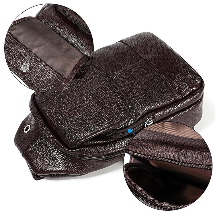 Men Litchi Texture Full Grain Cowhide Crossbody Bag - Black