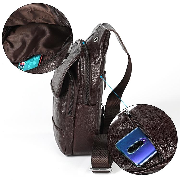 Men Litchi Texture Full Grain Cowhide Crossbody Bag - Black