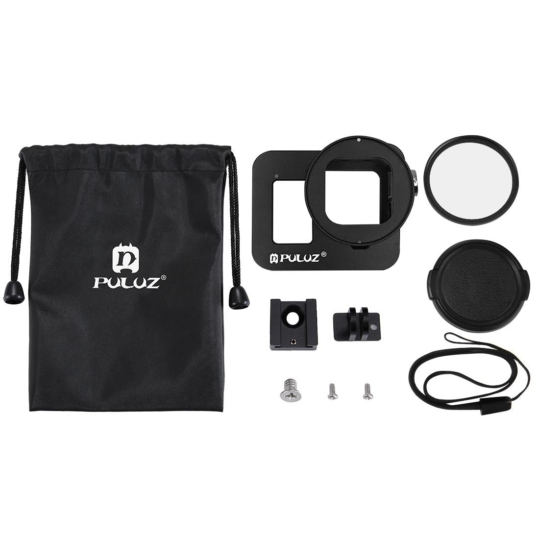 Aluminum Alloy Protective Cage with Insurance Frame and 52mm Uv Lens for Gopro Hero8