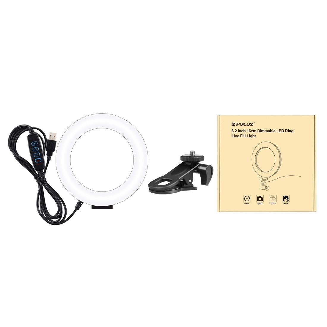 6.2 Dual-colour Ring Light with Usb 3 Modes Monitor Clip - Black