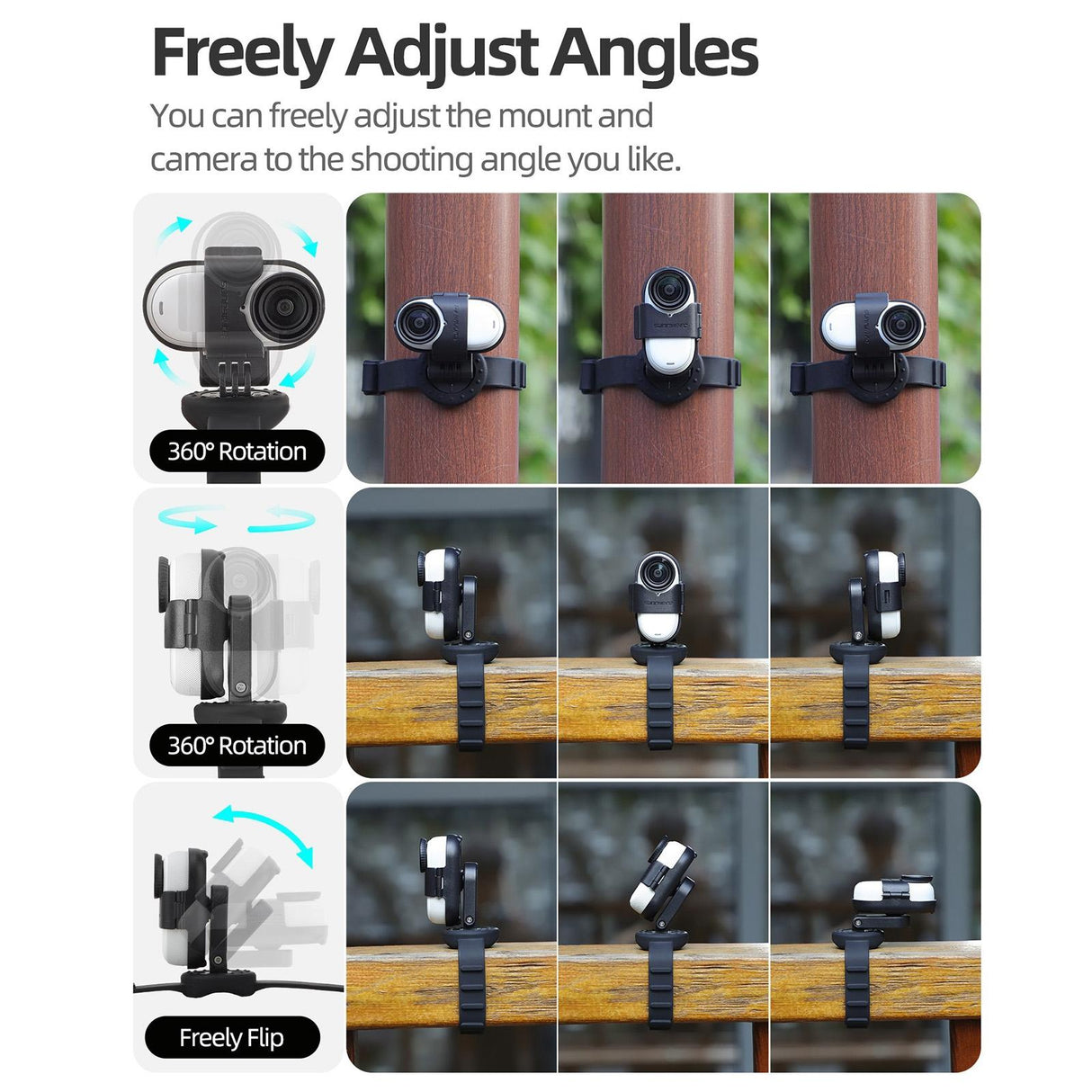 Insta360 Go 3s / Go 3 Sunnylife Camera Strap with Magnetic Mount and Silicone Wristband for Drone and Backpack - Black Stripe