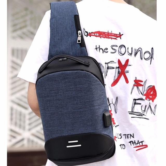 Versatile Oxford Shoulder Bag With Earphone & Usb - Black