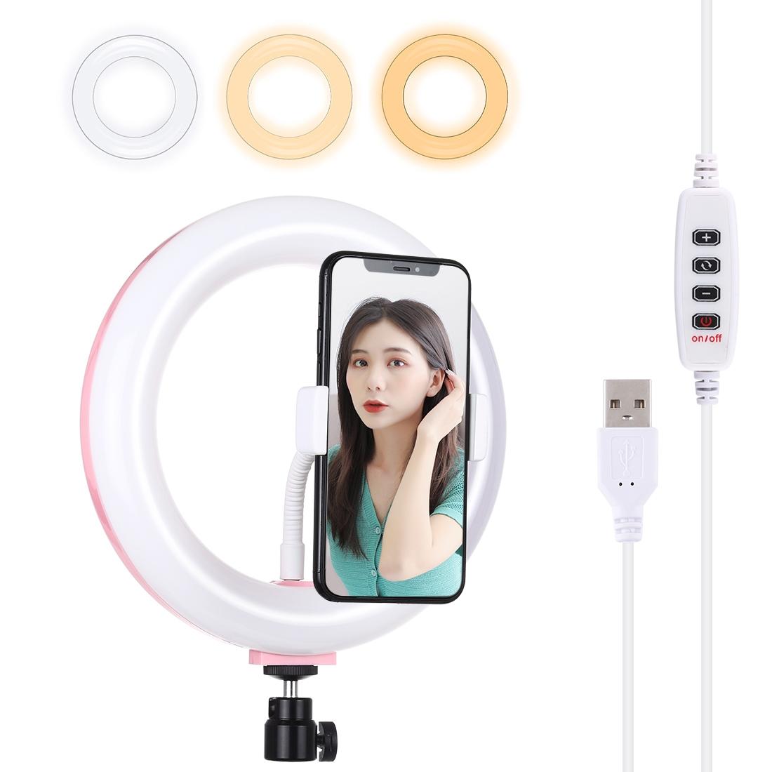 20cm Usb Dual Colour Led Ring Light with Phone Clamp - Black