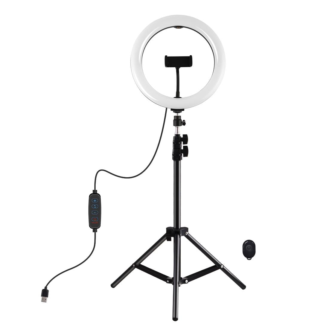 10.2 Ring Light with Tripod Usb 3 Modes Dual Colour Diffuse Light Phone Clamp with Remote - Black