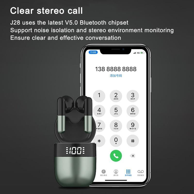 Wireless Bluetooth Earphones with Led Display and Hifi Sound for Sports - Red