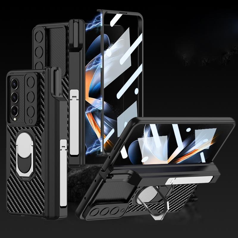 For Samsung Galaxy Z Fold4 5G Magnetic Armor Phone Case - Full Coverage - Litchi Texture