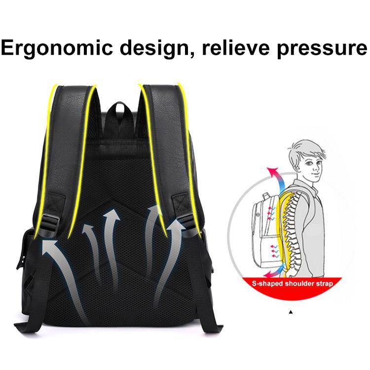 Large Capacity Pu Leather Laptop Backpack For Travel & School - Dark Brown