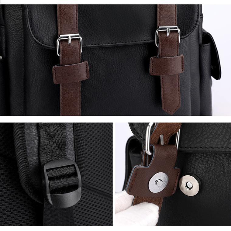 Large Capacity Pu Leather Laptop Backpack For Travel & School - Dark Brown