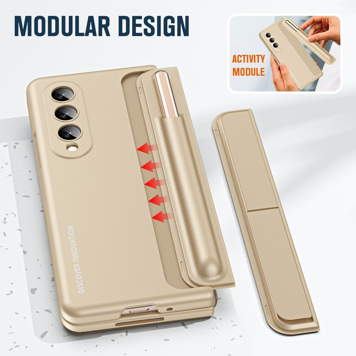For Samsung Galaxy z Fold4 5G Samsung Galaxy z Fold4 2-in-1 Detachable Folding Case with Holder & Pen Slot - Beige