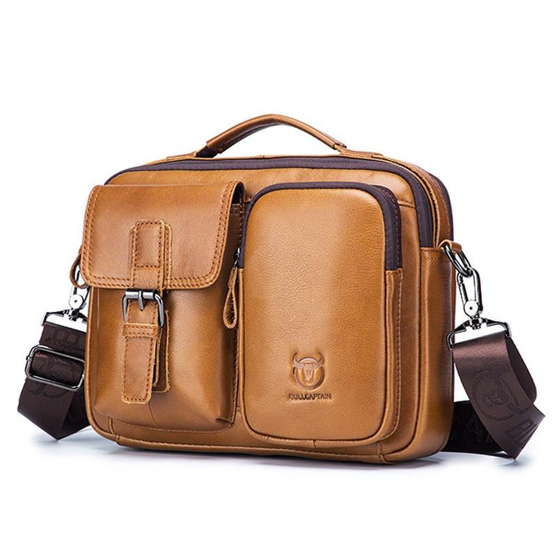 Retro Leather Men Shoulder Bag - Beige