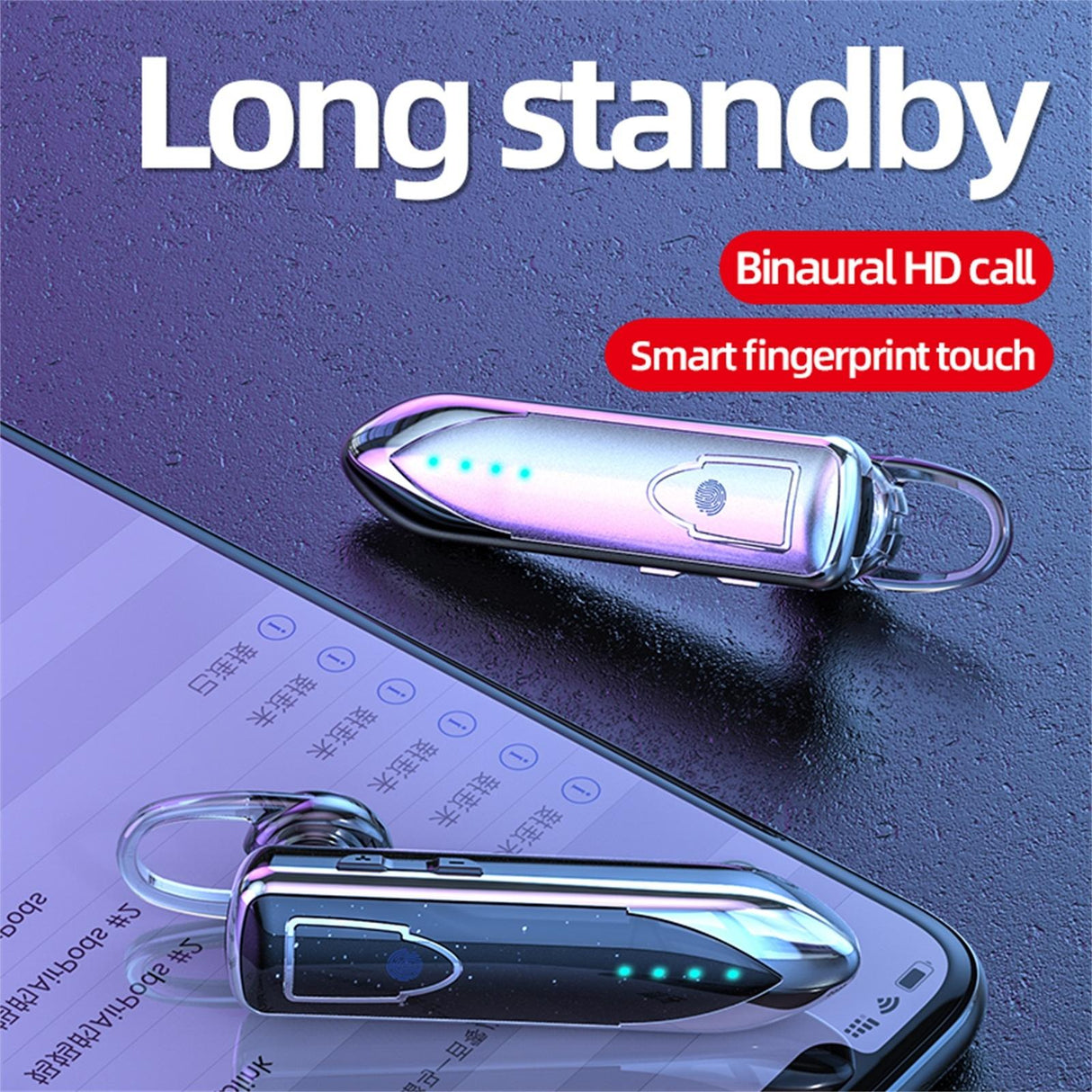 Business Style Bluetooth 5.0 Earphone with Touch Switch - Blue