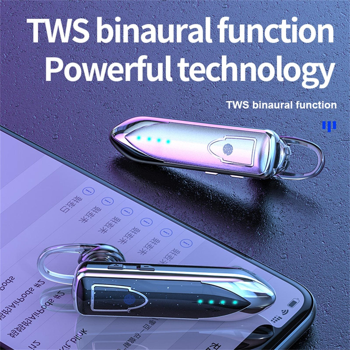 Business Style Bluetooth 5.0 Earphone with Touch Switch - Blue