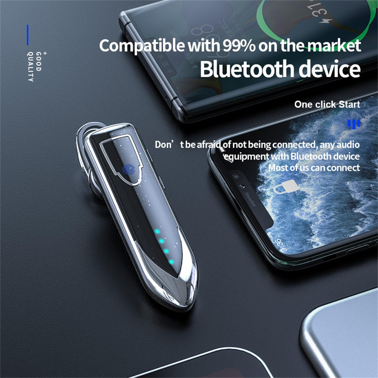 Business Style Bluetooth 5.0 Earphone with Touch Switch - Blue
