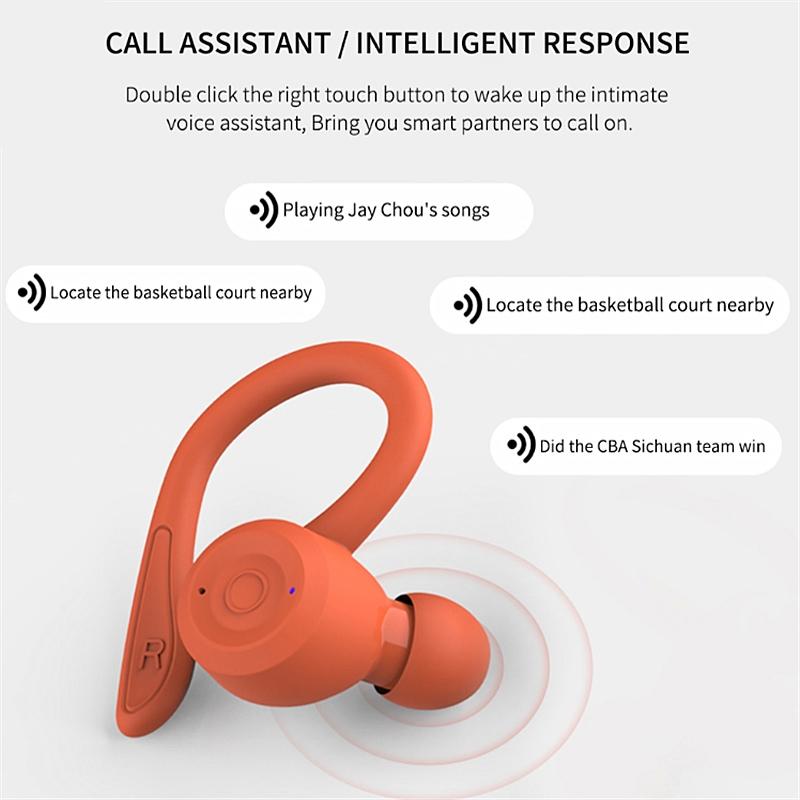 Waterproof T20 Tws Bluetooth Earphones with Charging Box and Noise-cancelling Hooks - Orange