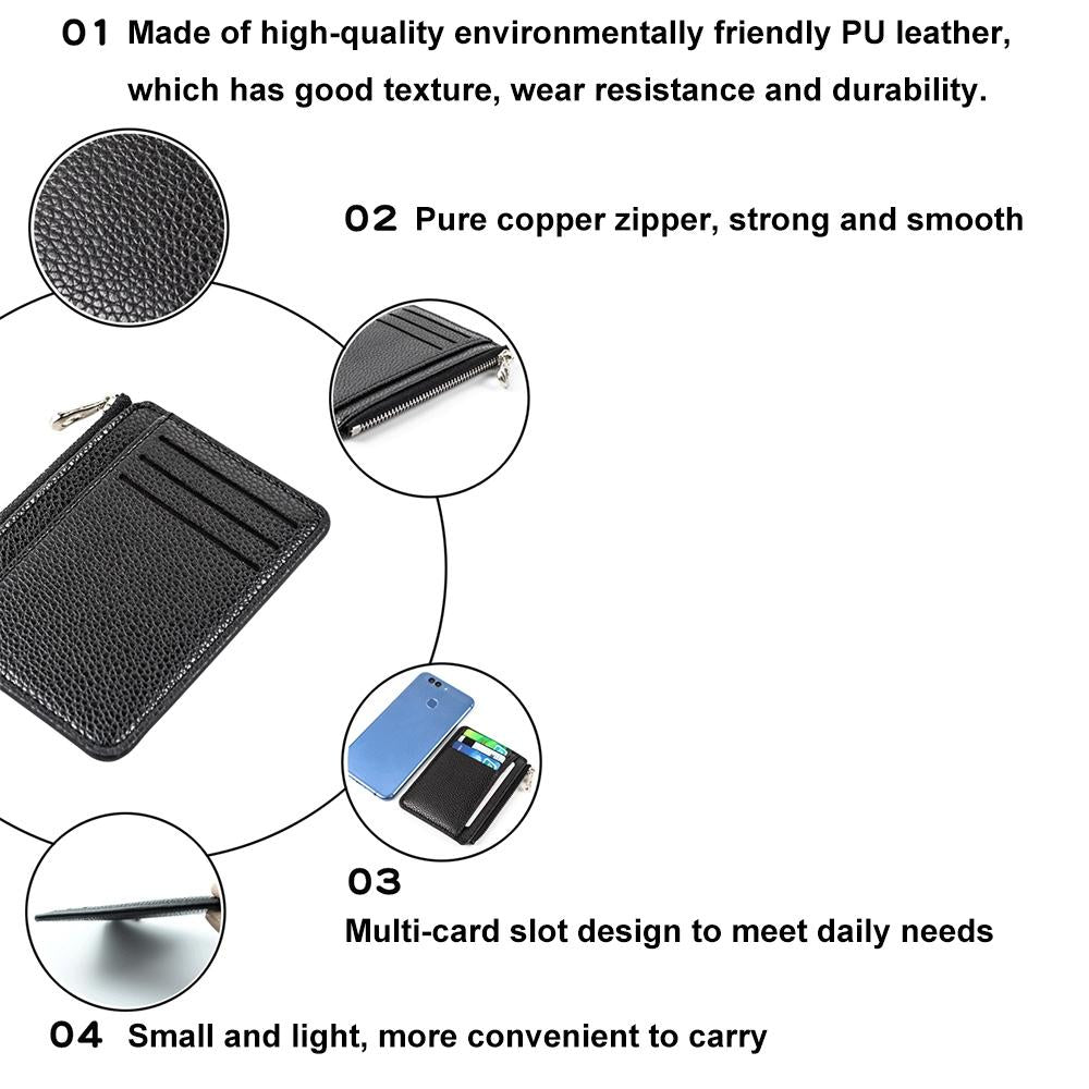 Multi Slot Zipper Card Holder Large Capacity Ultra Thin Coin Purse - Pink