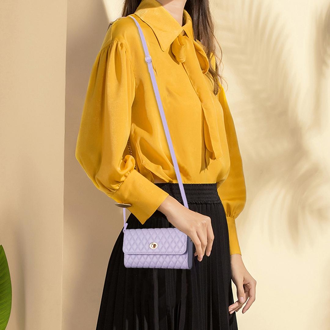 Horizontal Pu Crossbody Shoulder Bag - Dark Purple