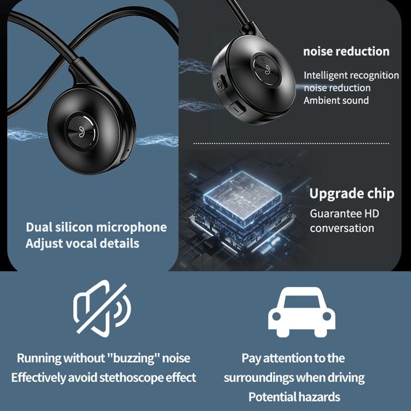 Bone Conduction Bluetooth Earphones with Stereo Vibration Speaker - Red