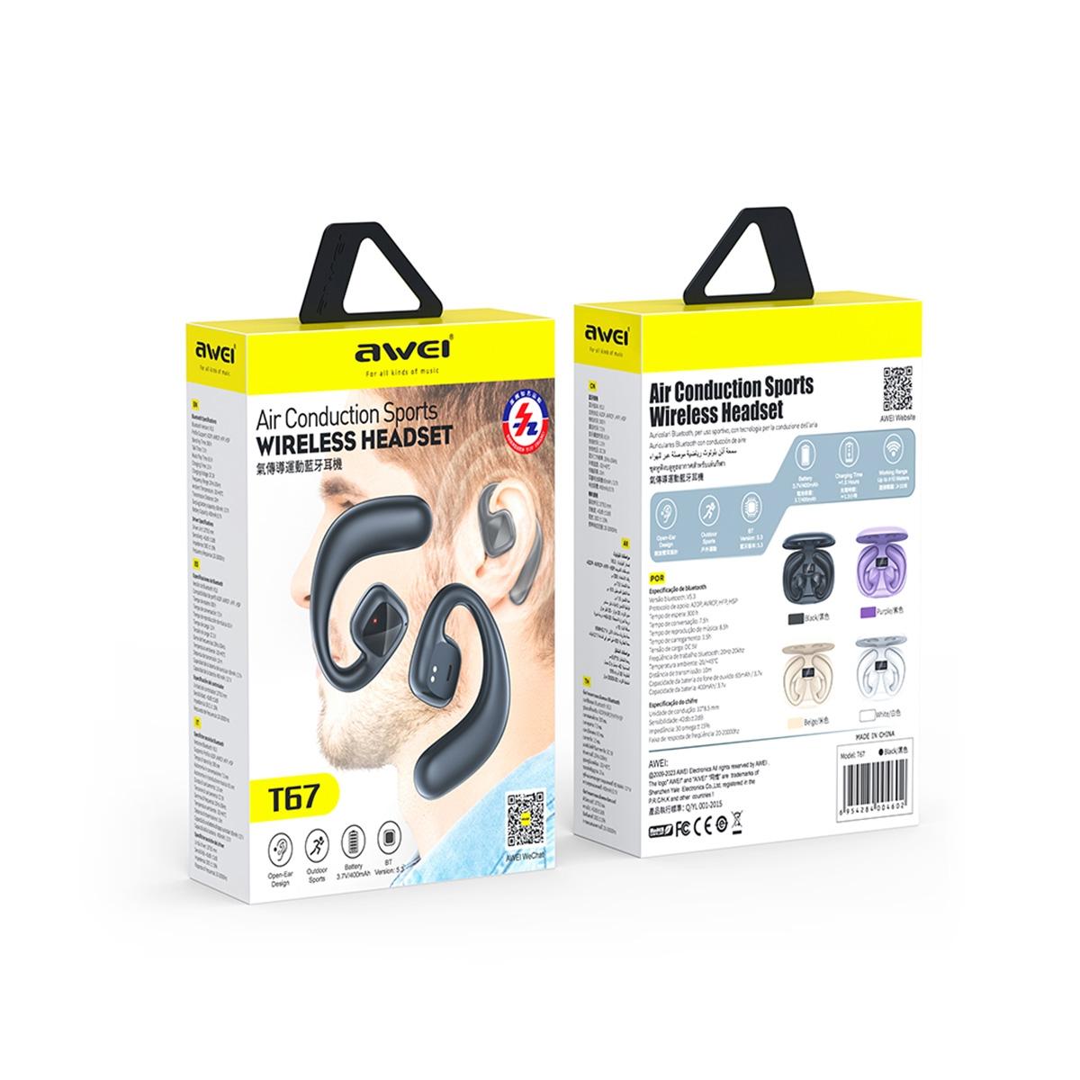 Wireless Tws Bluetooth Earbuds with Air Conduction Technology - Purple