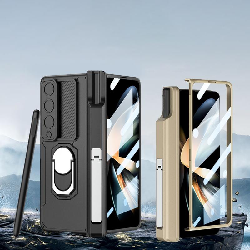 For Samsung Galaxy Z Fold4 5G Magnetic Phone Case With Pen Holder - Foldable - Champagne Gold