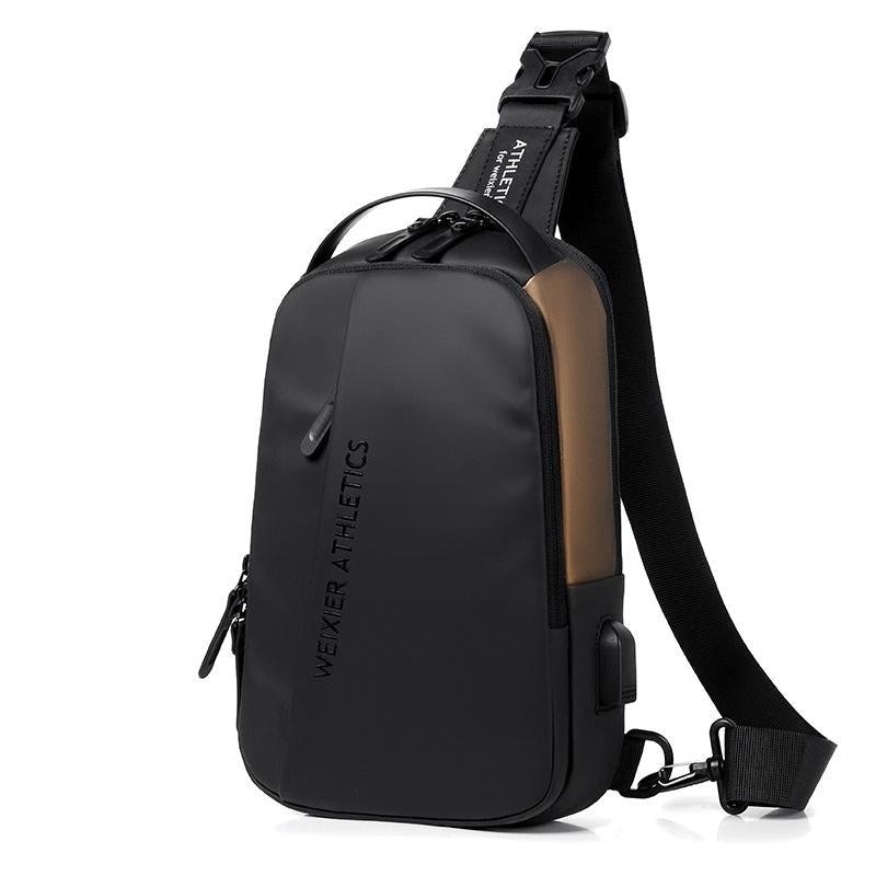 Compact Shoulder Sling USB Crossbody Chest Bag For Men - Black Gold