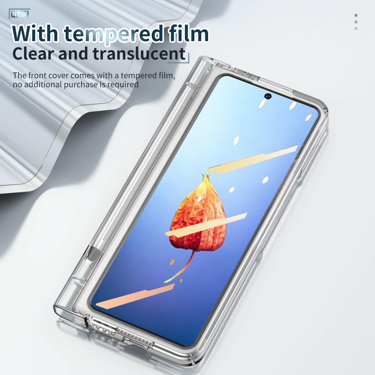 For Samsung Galaxy Z Fold4 5G Full Body Phone Case with Integrated Hinge and Pen Slot - Silver