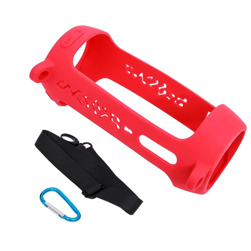 Shockproof Silicone Protective Case for Jbl Pulse4 with Carabiner & Lanyard - Rose Red