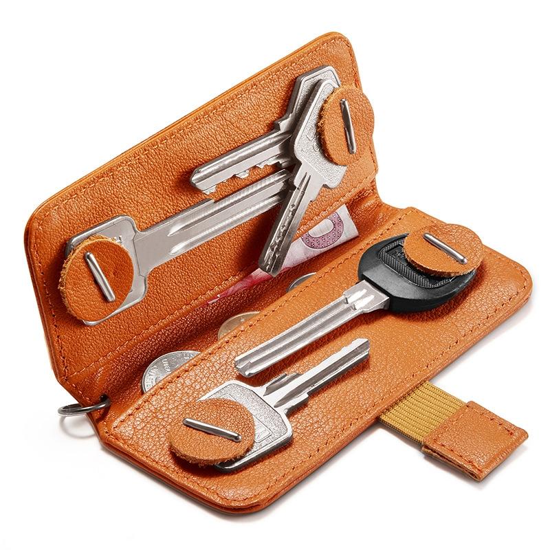 Leather Key Case With Pull Out Coin Purse Compact Key Storage For Men And Women - Orange