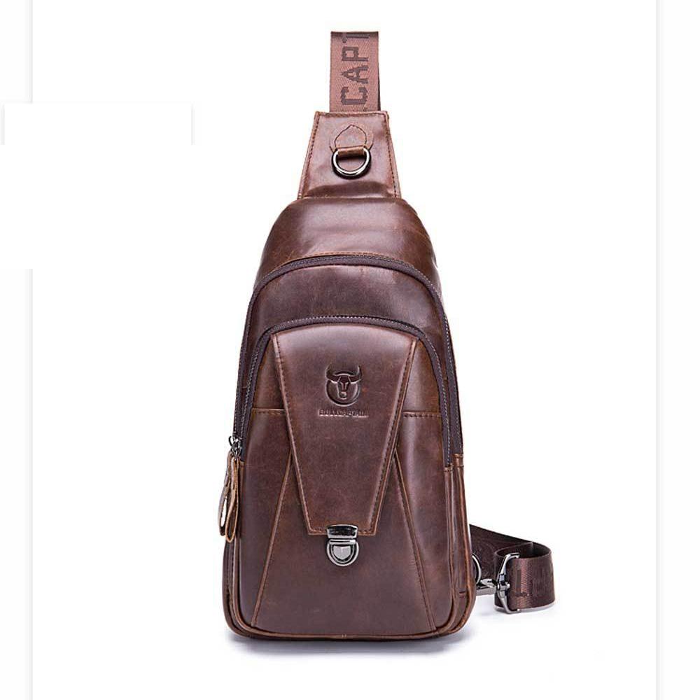 Men Leather Multi Function Shoulder Bag - Yellow Brown