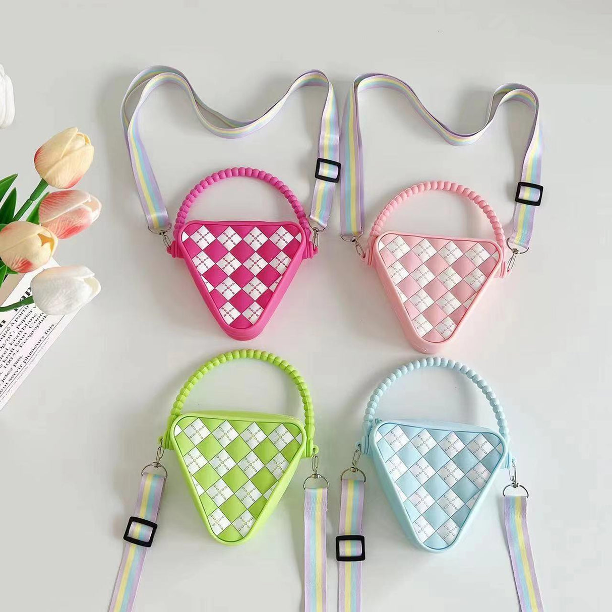 Mini Diamond Shaped Silicone Shoulder Bag - Blue