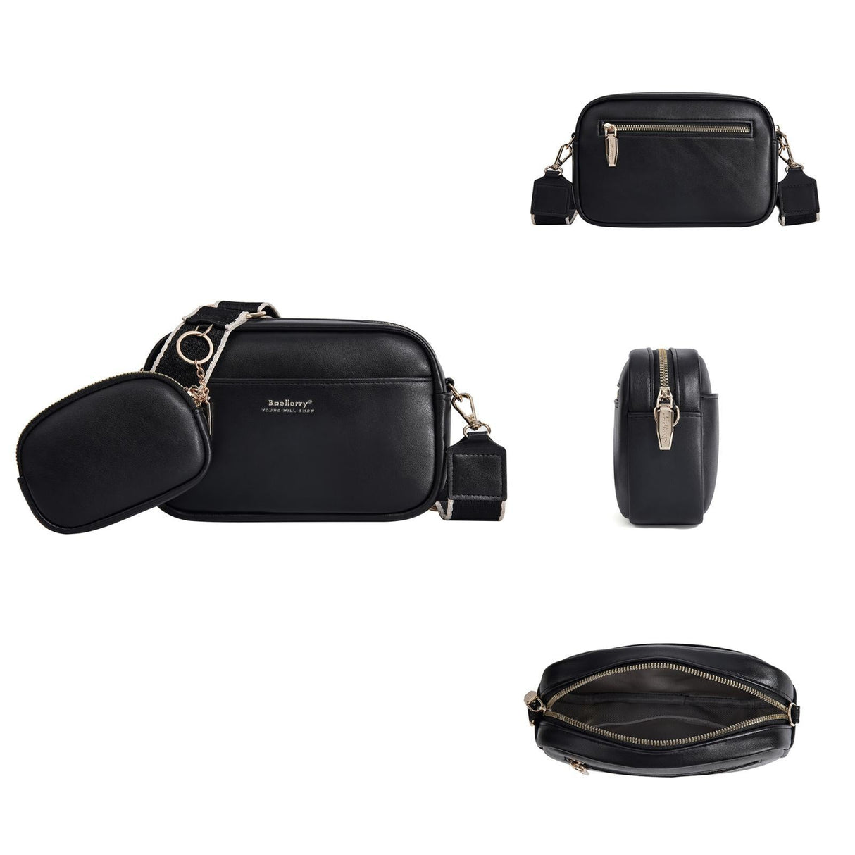 Small Square Pu Crossbody Bag For Women High Capacity - Black